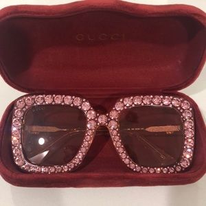 Gucci Pink Oversize Square Crystal Sunglasses